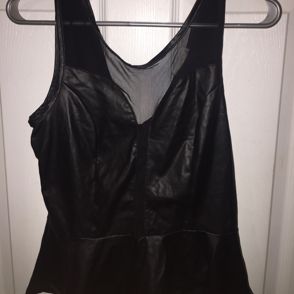 Black leather and mesh shirt